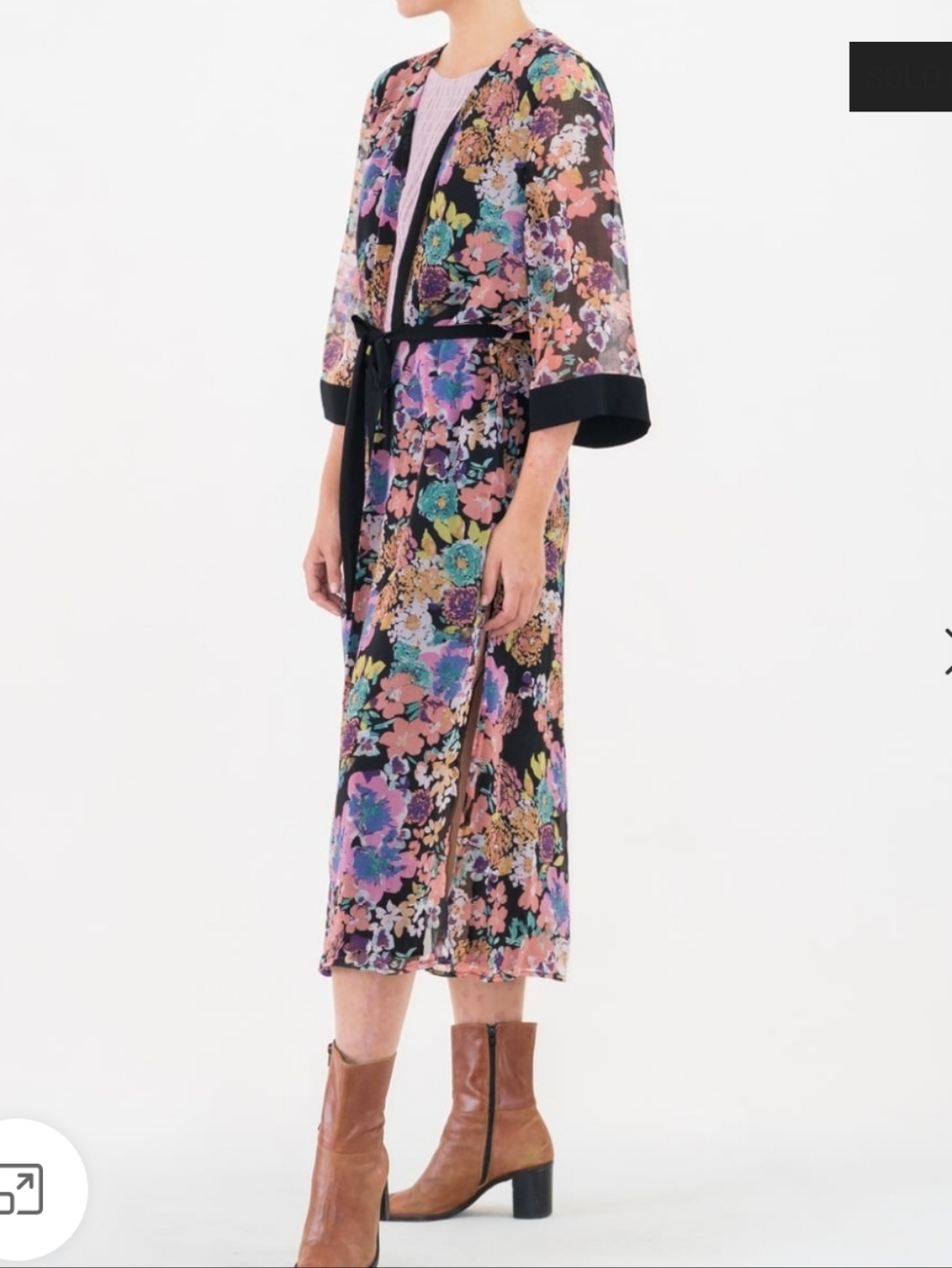 Anthropologie If By Sea NWT Penolope Floral Long Kimono Duster Black Trim Large - Picture 2 of 10